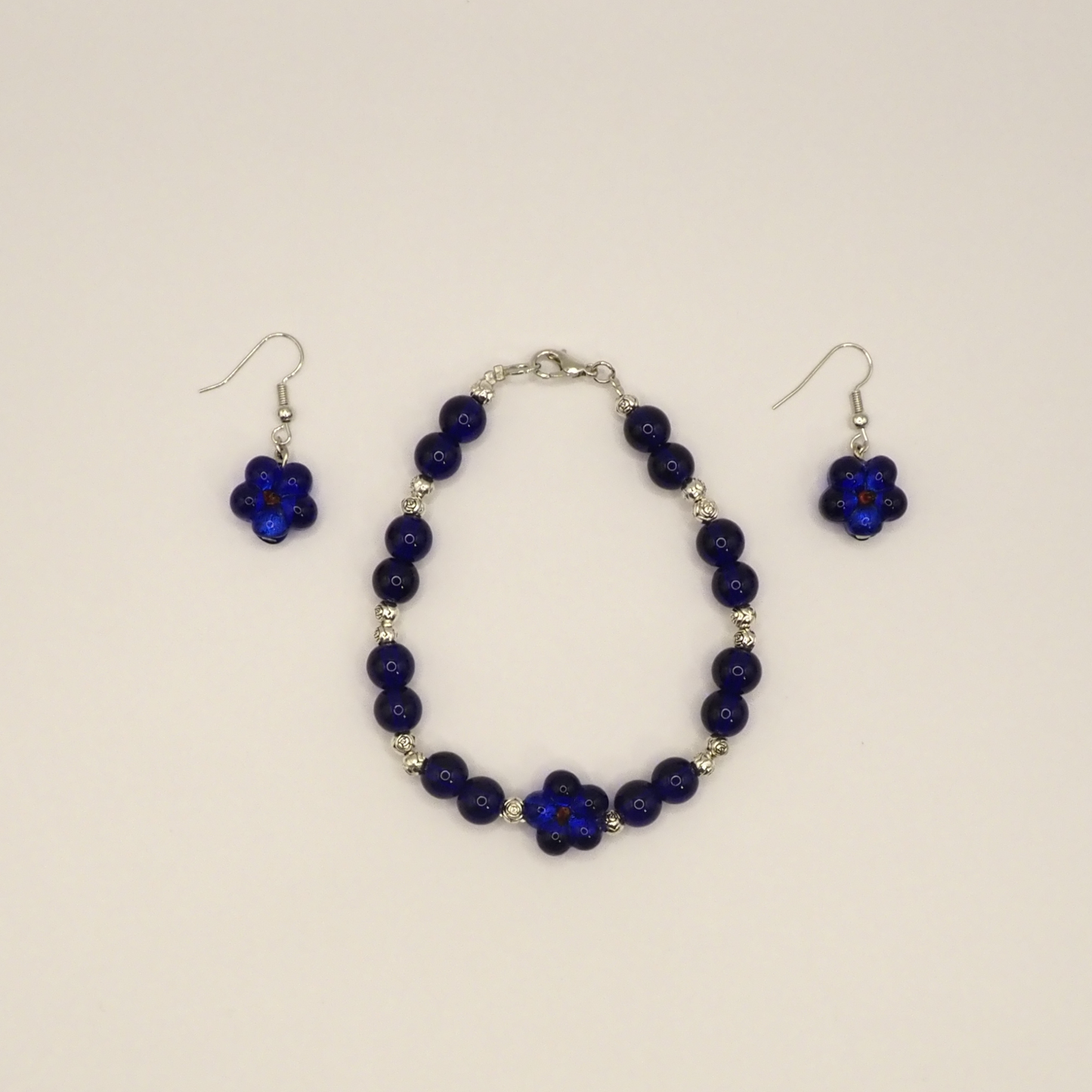 Glass Flower Bead Bracelet And Earring Set