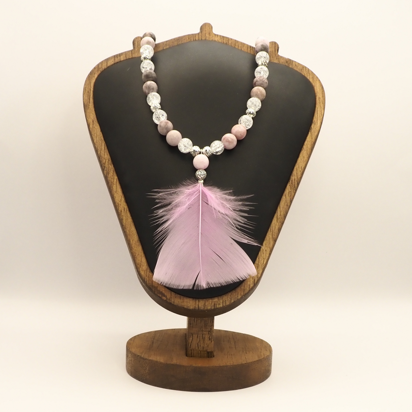 Pink Opal And Quartz Feather Necklace