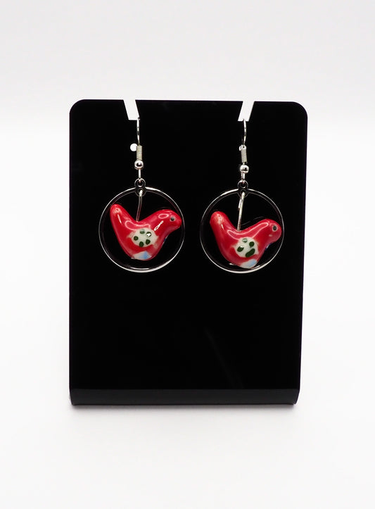 Porcelain Bird Silver-tone Earrings