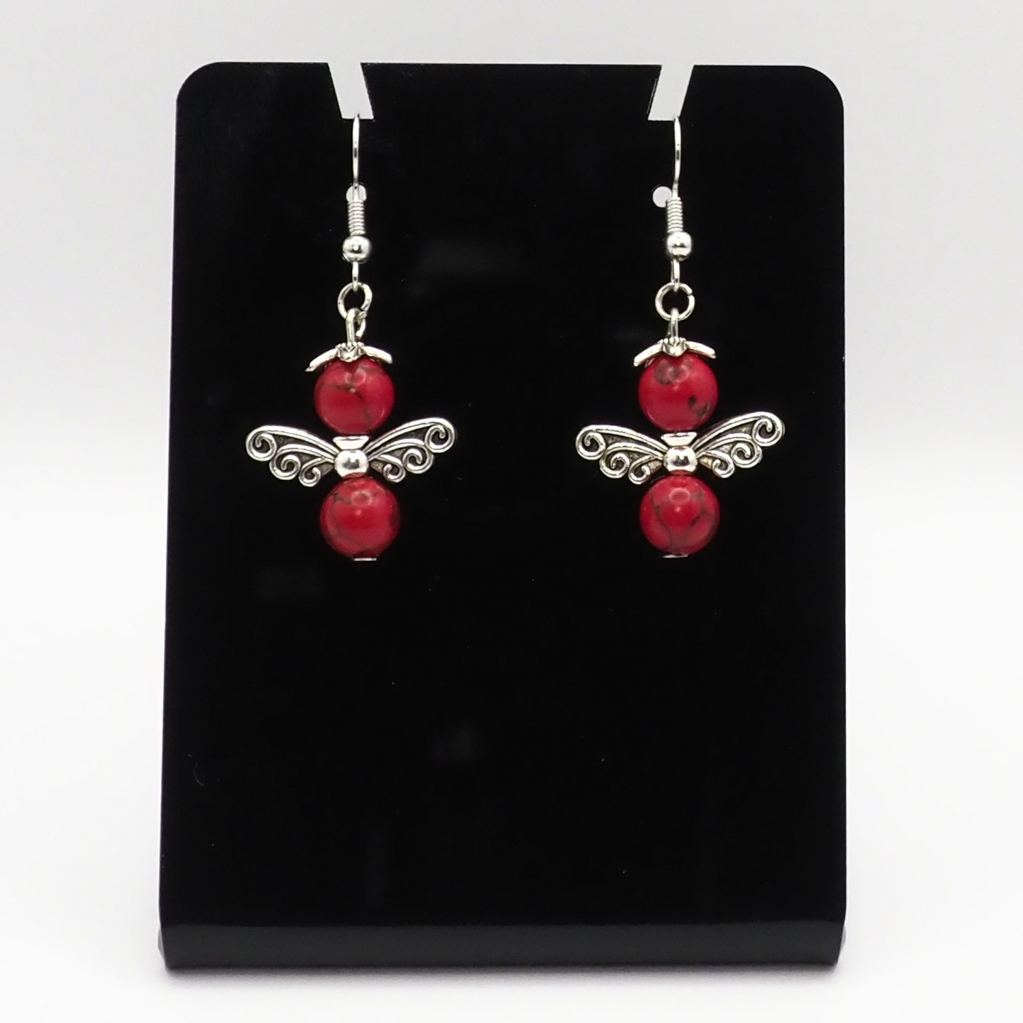 Red Howlite Angel Earrings