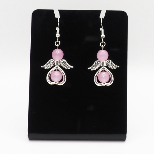 Pink Agate Angel Earrings