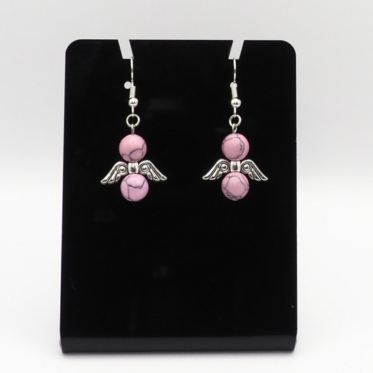 Pink Howlite Angel Earrings