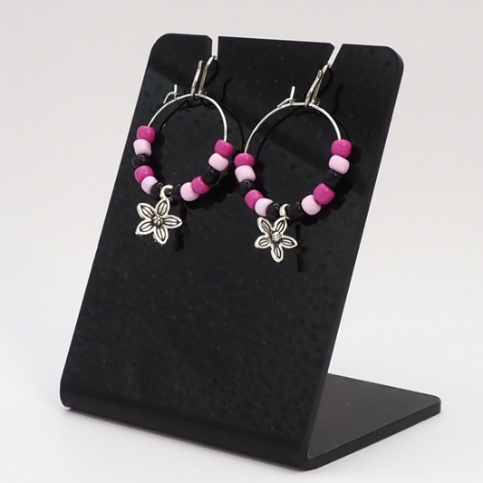 Pink Flower Hoop Earrings