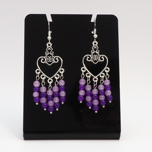 Purple Heart Chandelier Earrings