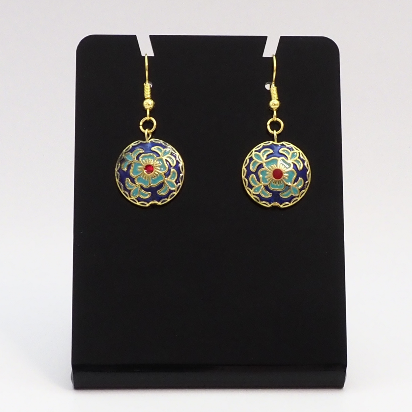 Cloisonne Floral Drop Earrings