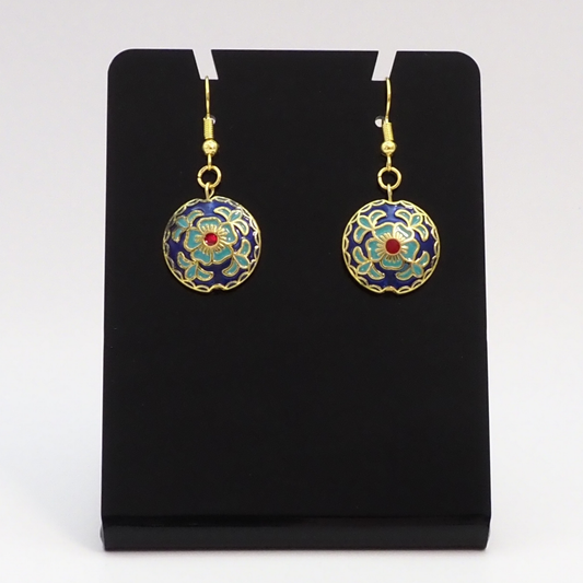 Cloisonne Floral Drop Earrings