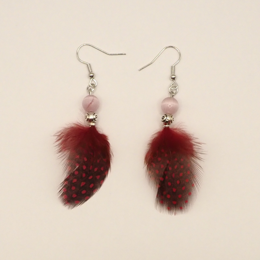 Red Feathery Cat's Eye Earrings