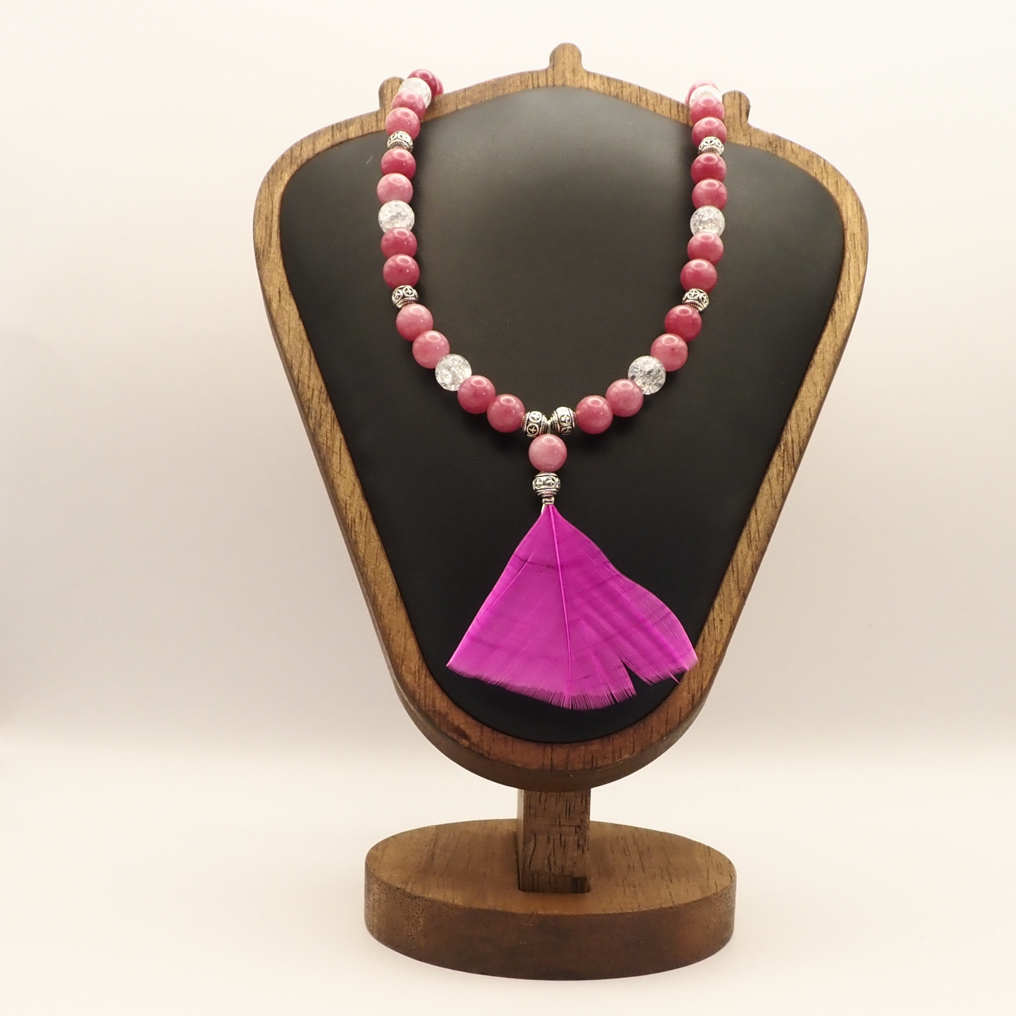 Rhodonite And Quartz Feather Necklace