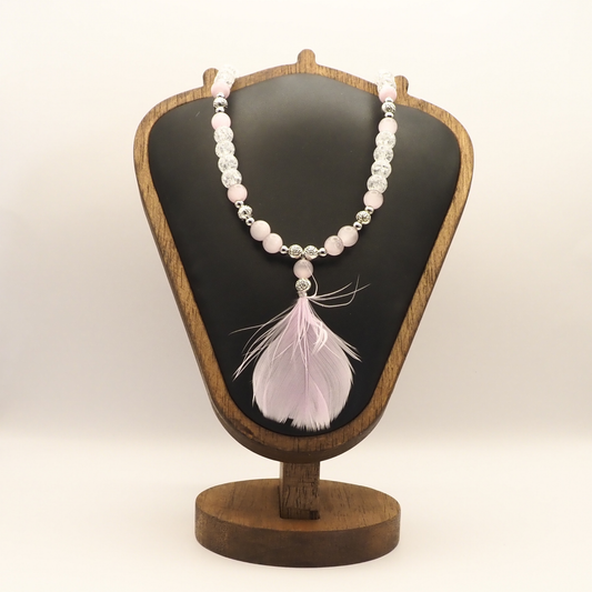 Cat's Eye And Quartz Feather Necklace