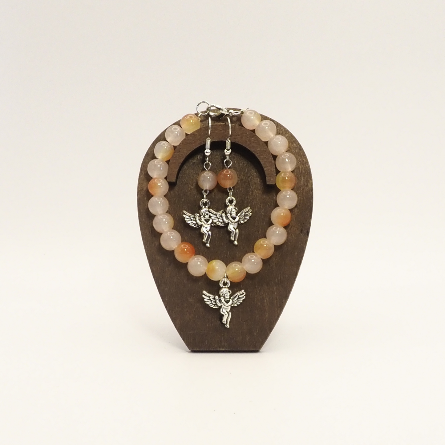 Peach Cherub Bracelet & Earrings Set