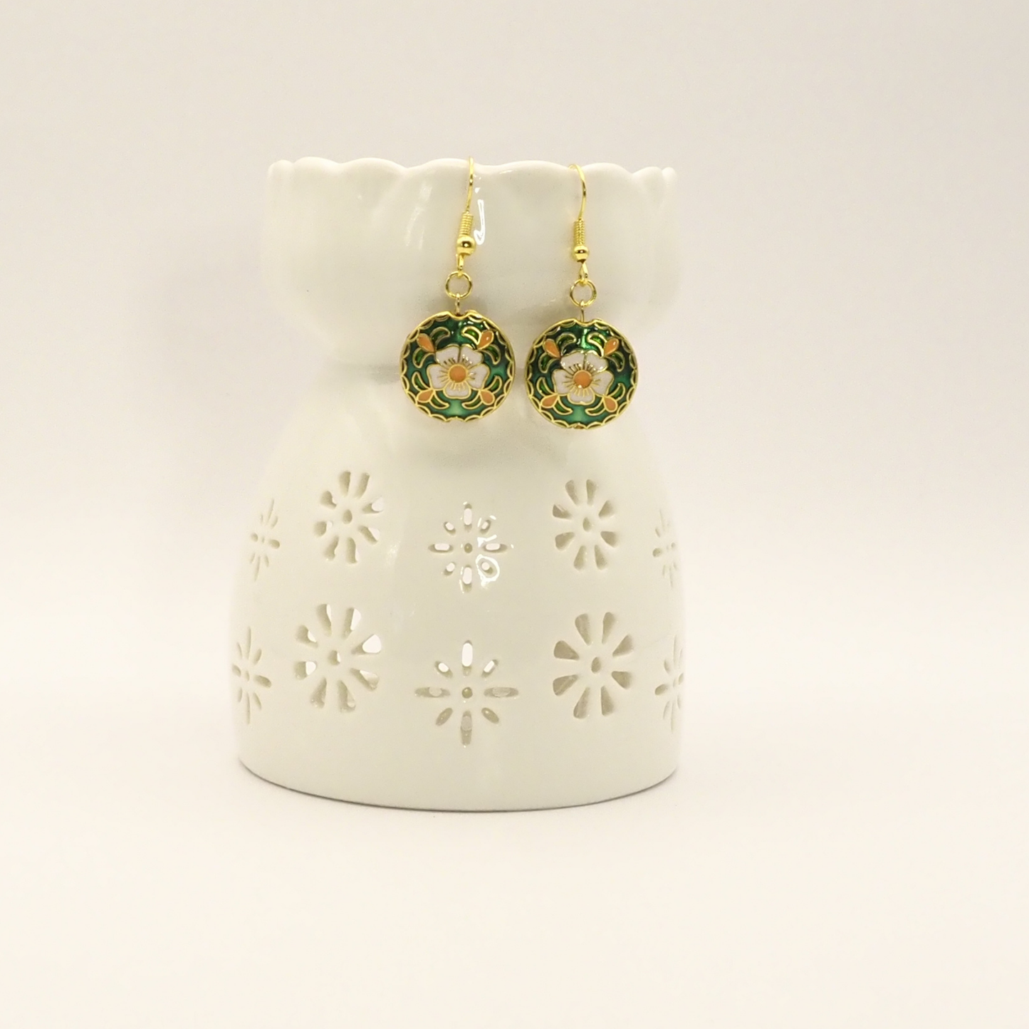 Cloisonne Floral Drop Earrings