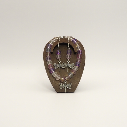 Frosted Dragonfly Bracelet & Earring Set