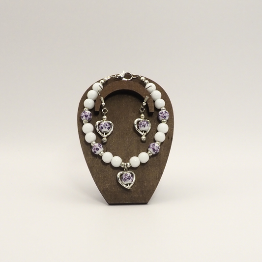 Porcelain Heart Bracelet and Earring Sets