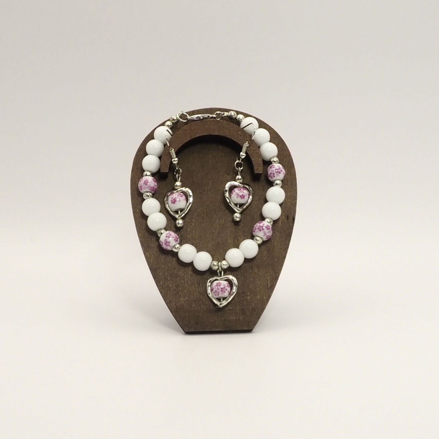 Porcelain Heart Bracelet and Earring Sets