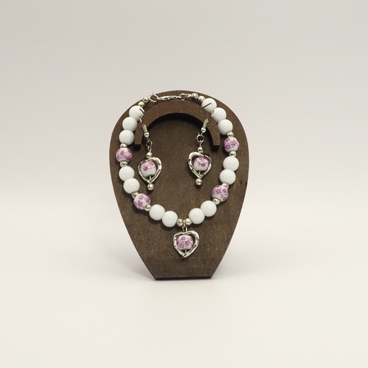 Porcelain Heart Bracelet and Earring Sets