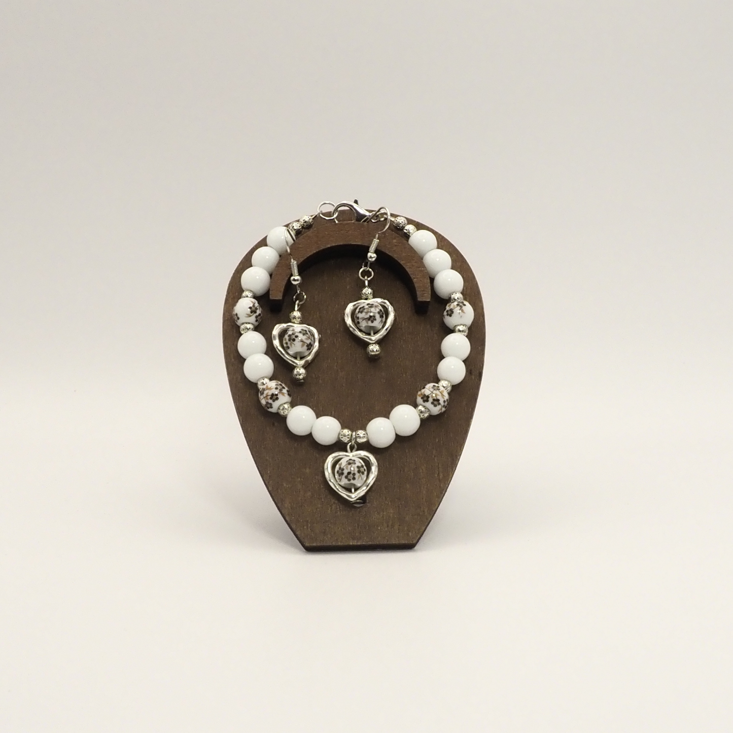 Porcelain Heart Bracelet and Earring Sets