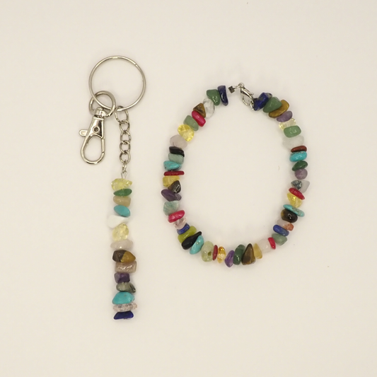 Mixed Crystal Bracelet & Keyring Set
