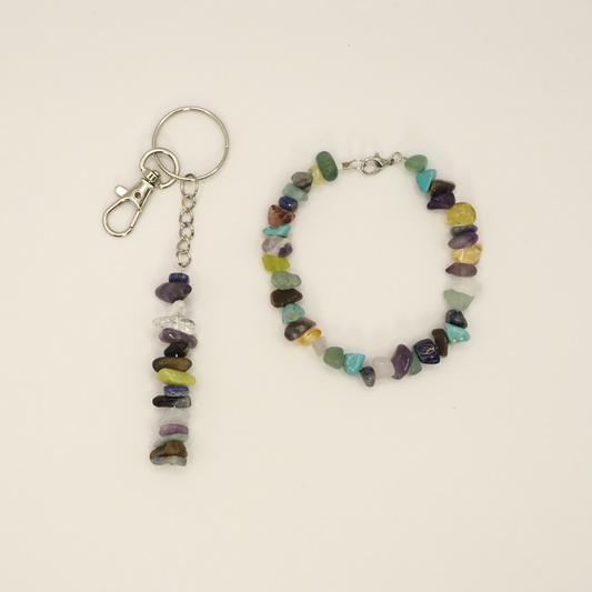 Mixed Crystal Bracelet & Keyring Set