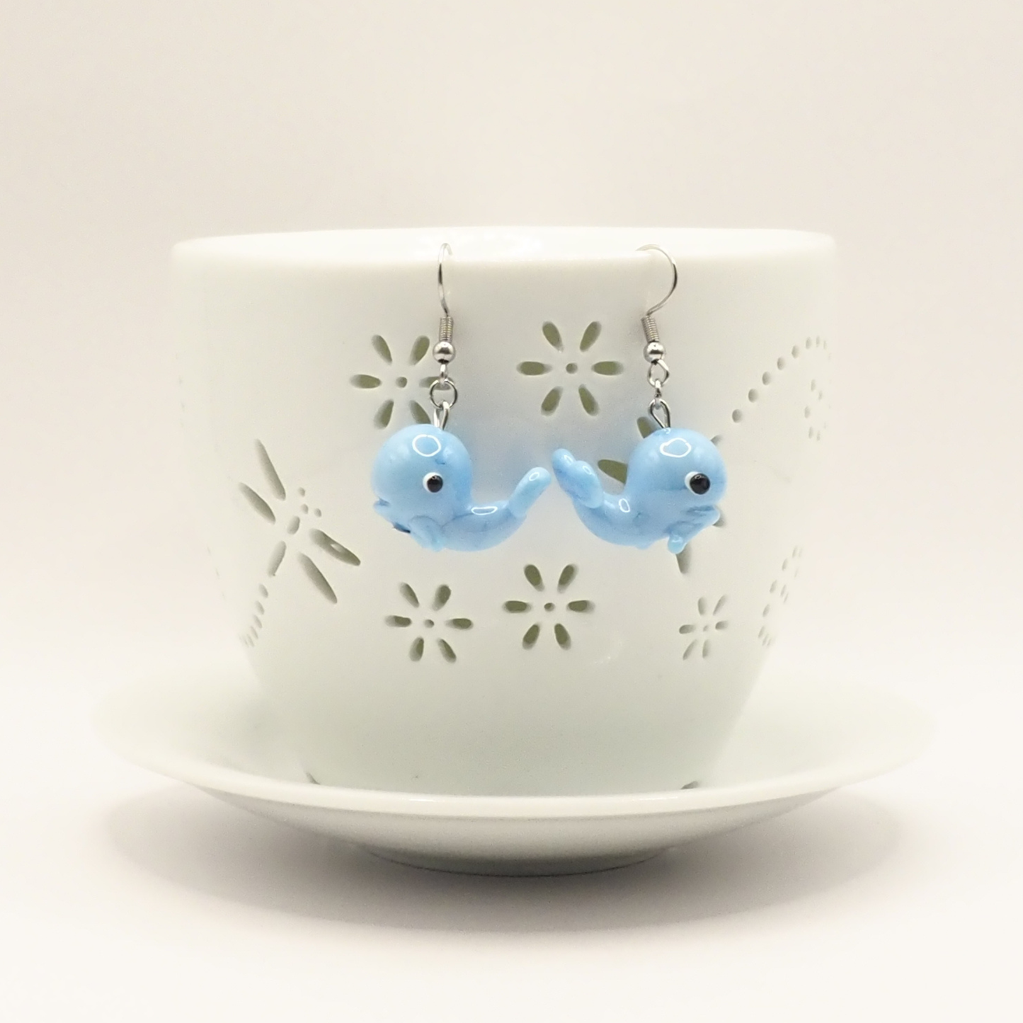 Lampwork Whale Earrings