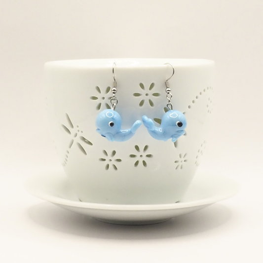Lampwork Whale Earrings