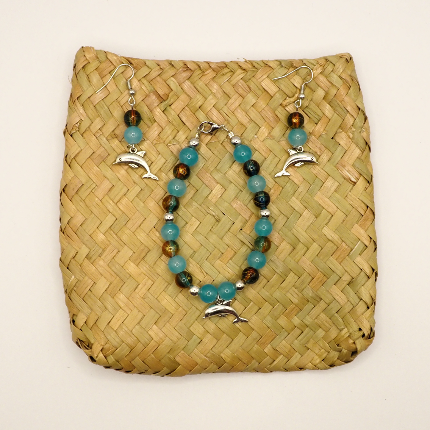Aqua Dolphin Bracelet & Earring Set