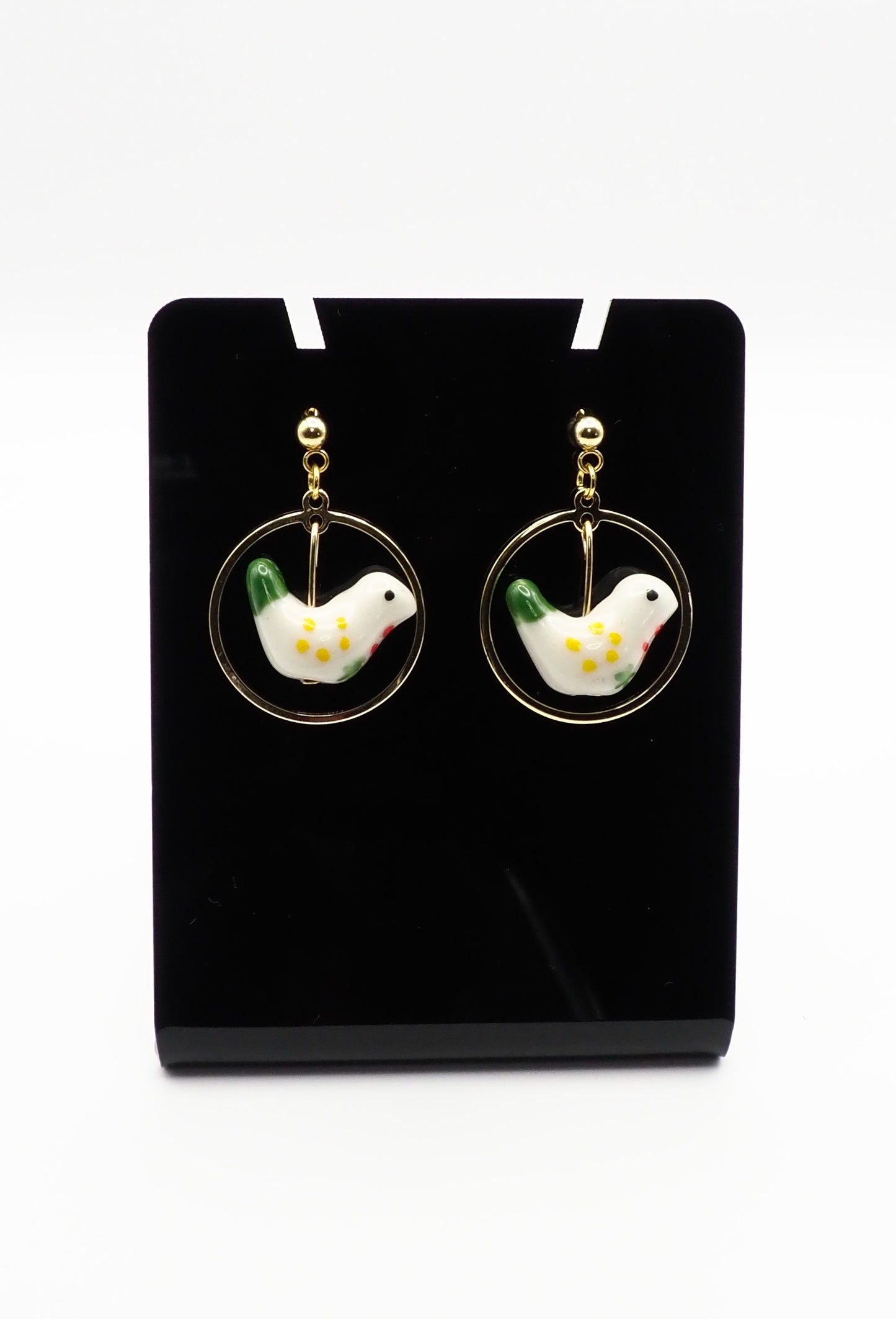 Porcelain Bird Gold-tone Earrings