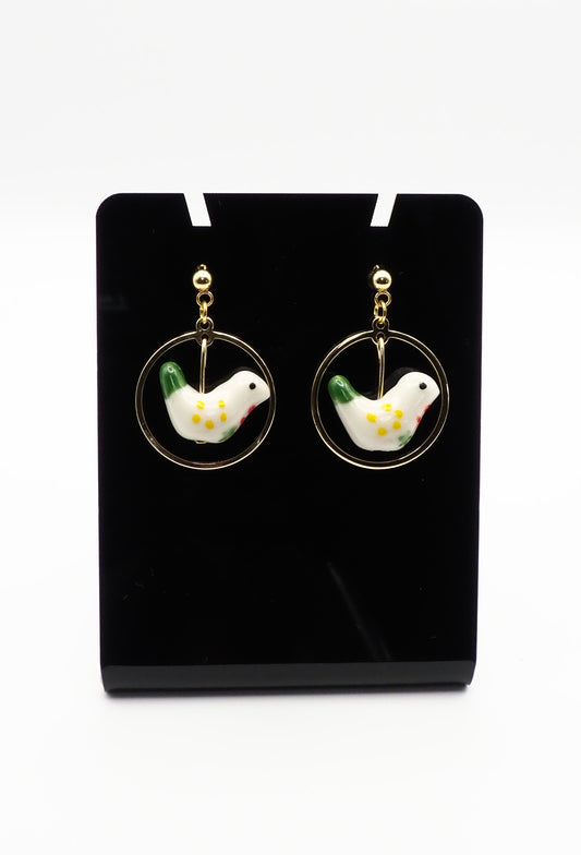 Porcelain Bird Gold-tone Earrings