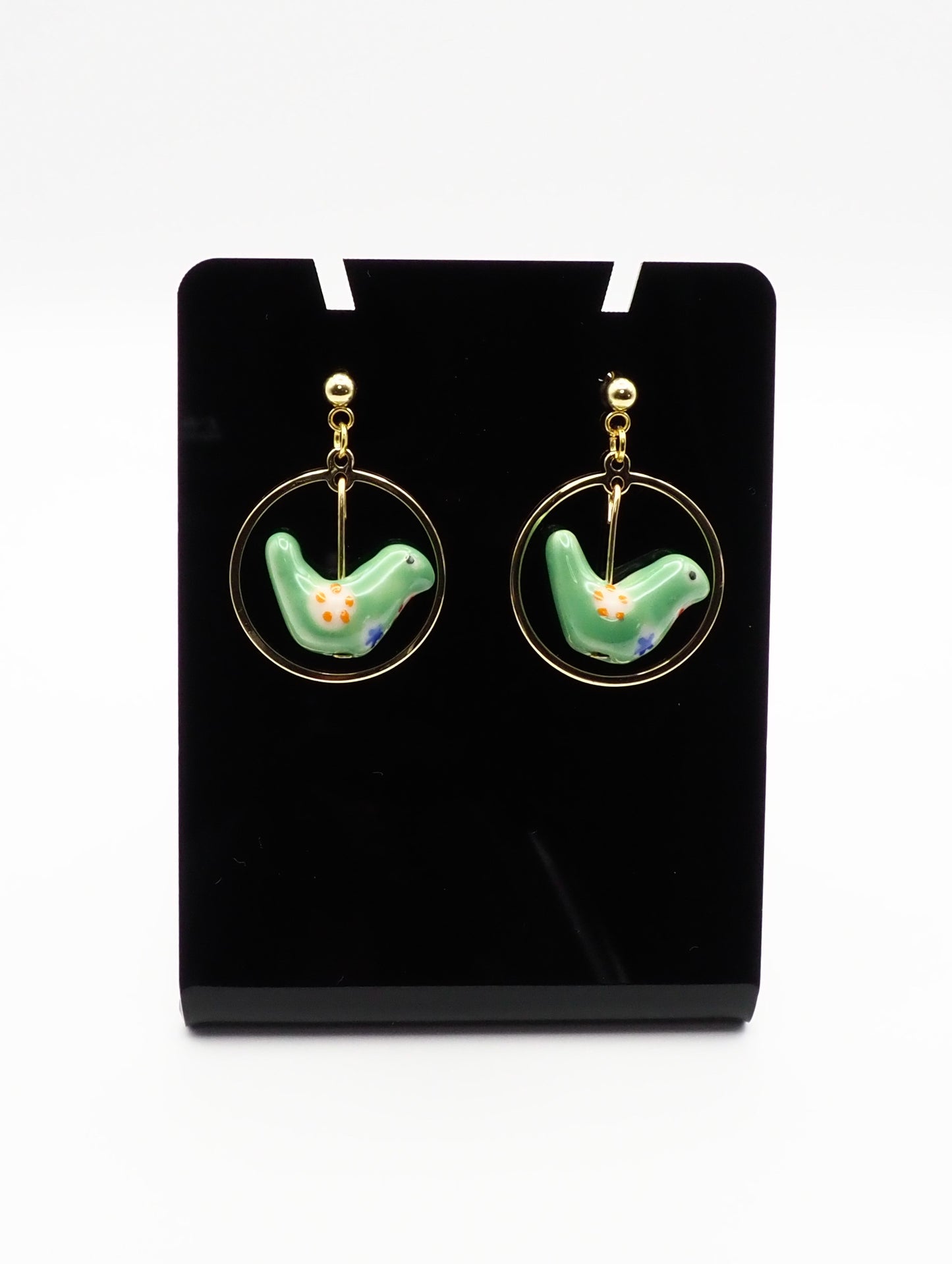 Porcelain Bird Gold-tone Earrings