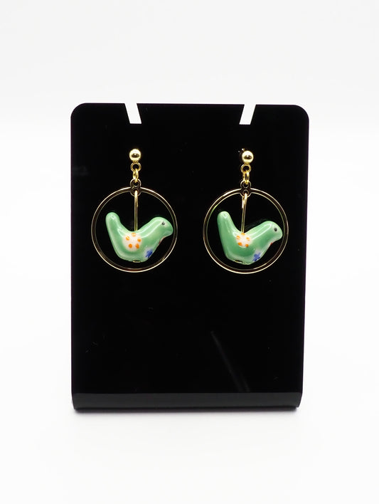 Porcelain Bird Gold-tone Earrings