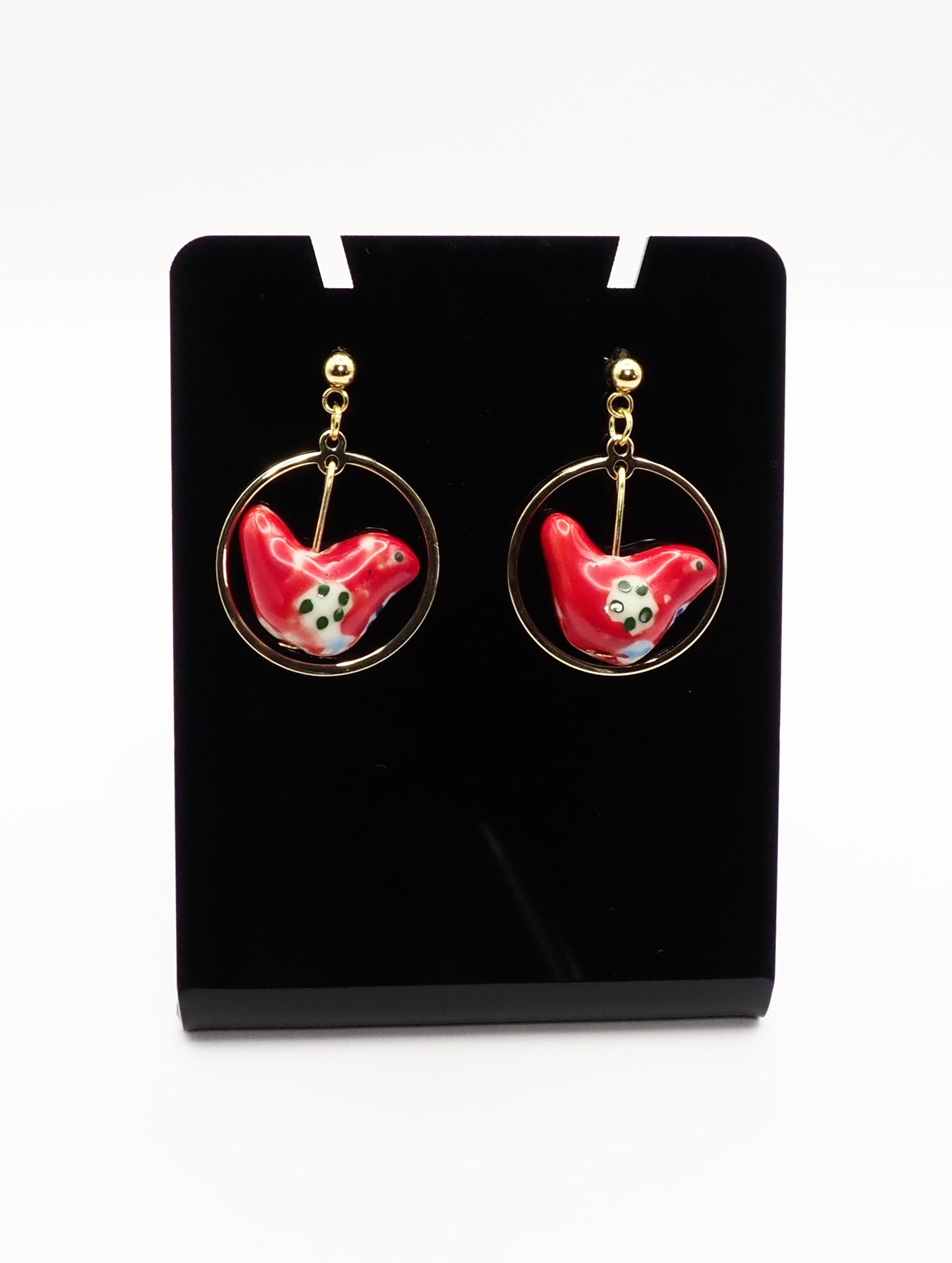 Porcelain Bird Gold-tone Earrings
