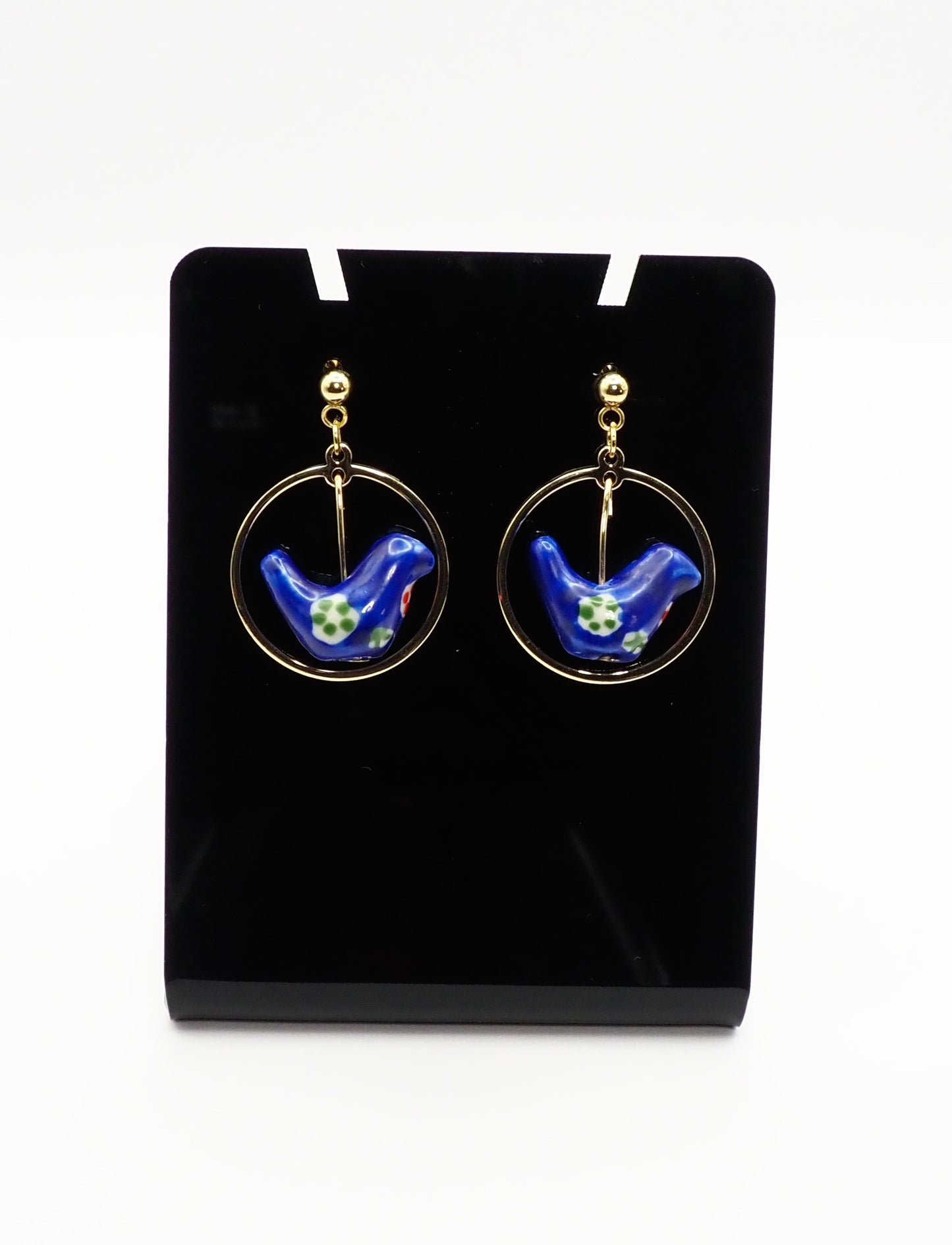 Porcelain Bird Gold-tone Earrings