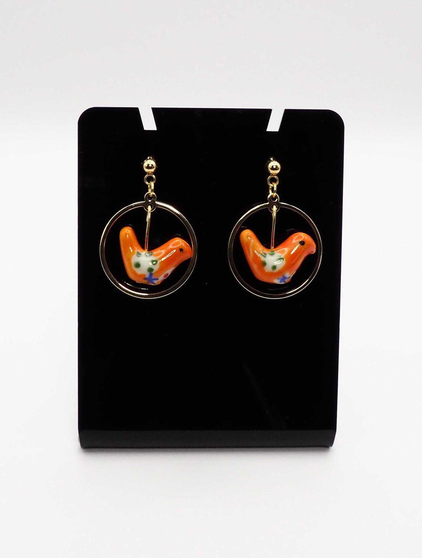 Porcelain Bird Gold-tone Earrings