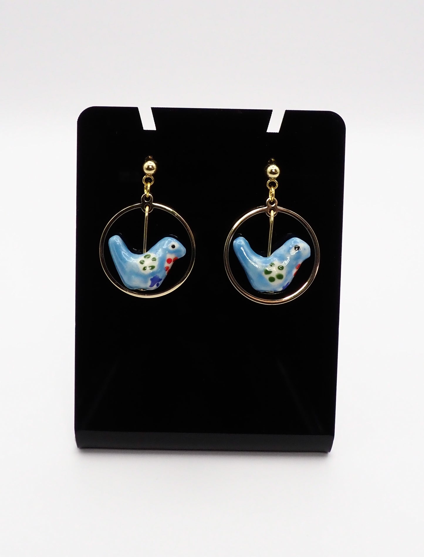 Porcelain Bird Gold-tone Earrings