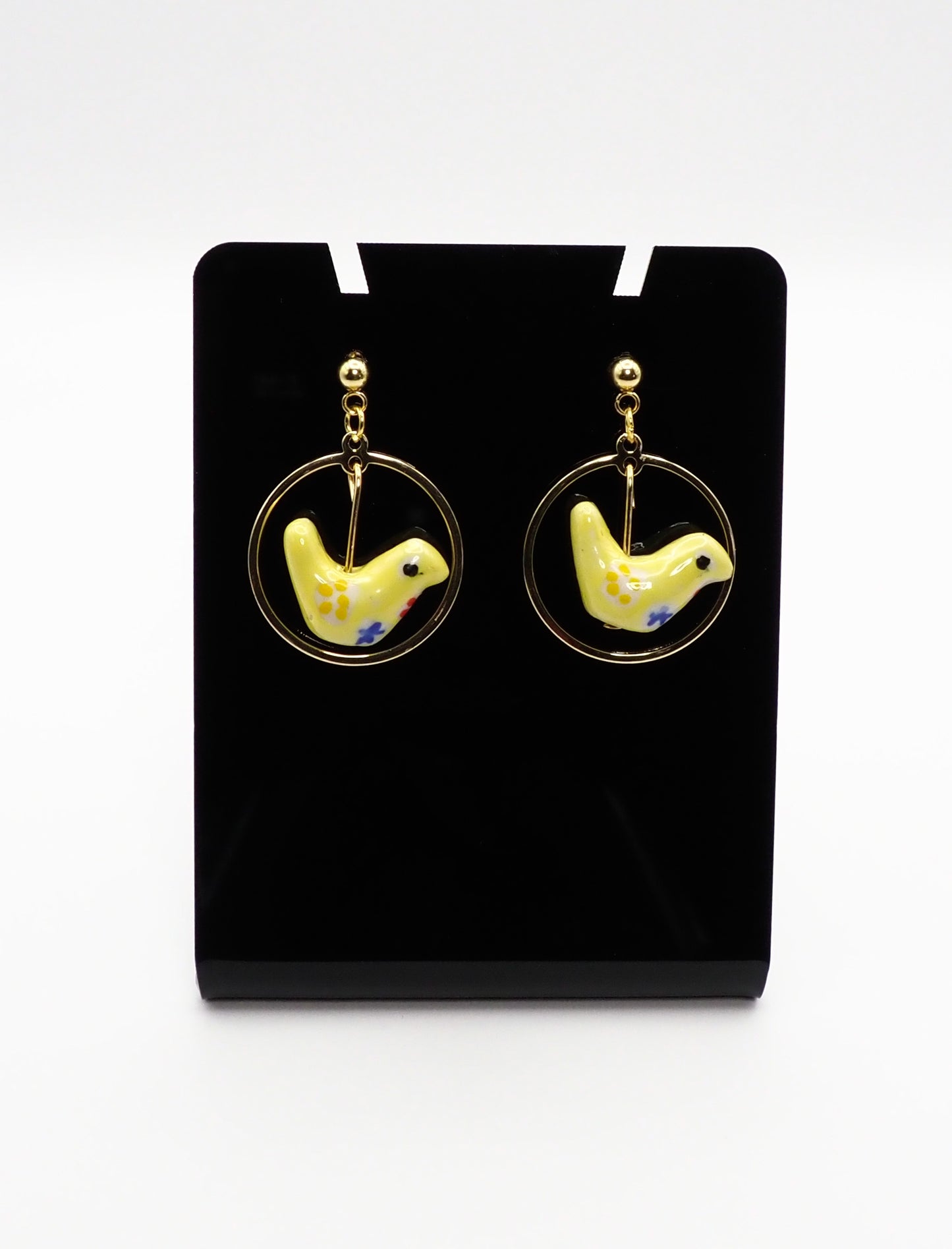 Porcelain Bird Gold-tone Earrings