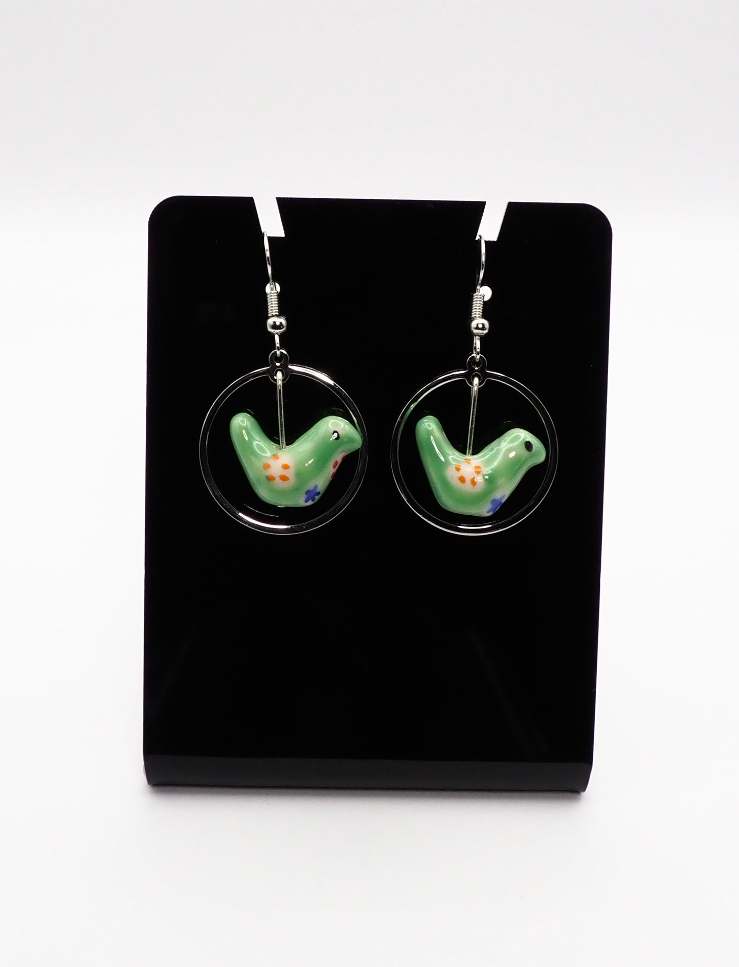 Porcelain Bird Silver-tone Earrings