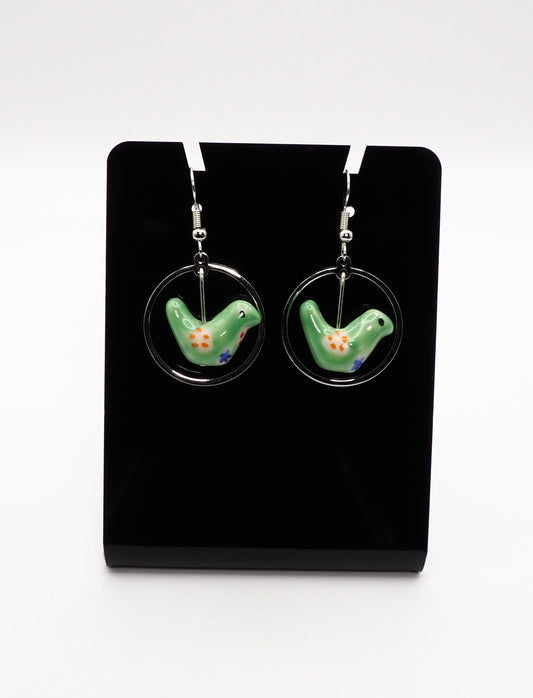 Porcelain Bird Silver-tone Earrings
