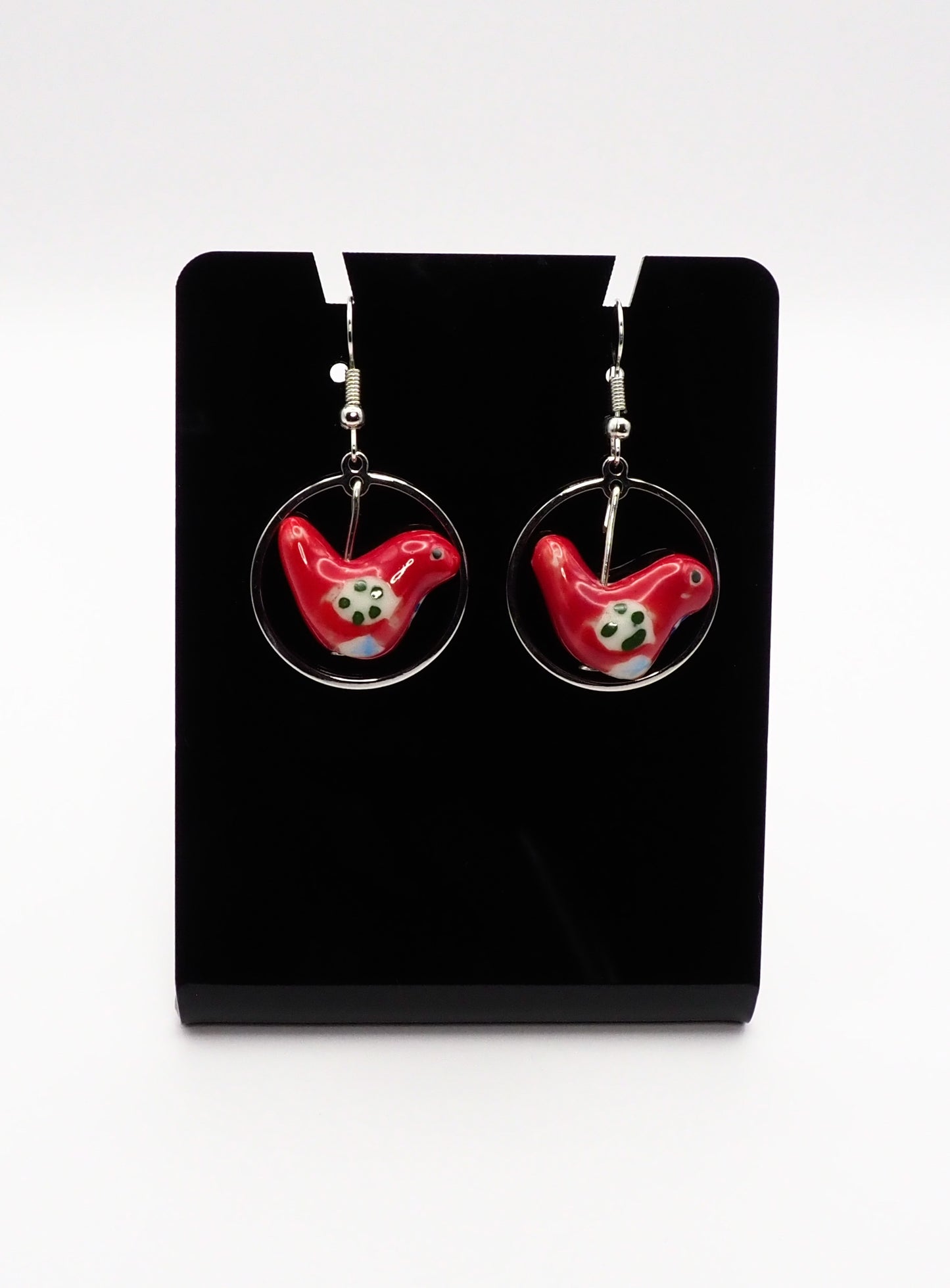 Porcelain Bird Silver-tone Earrings