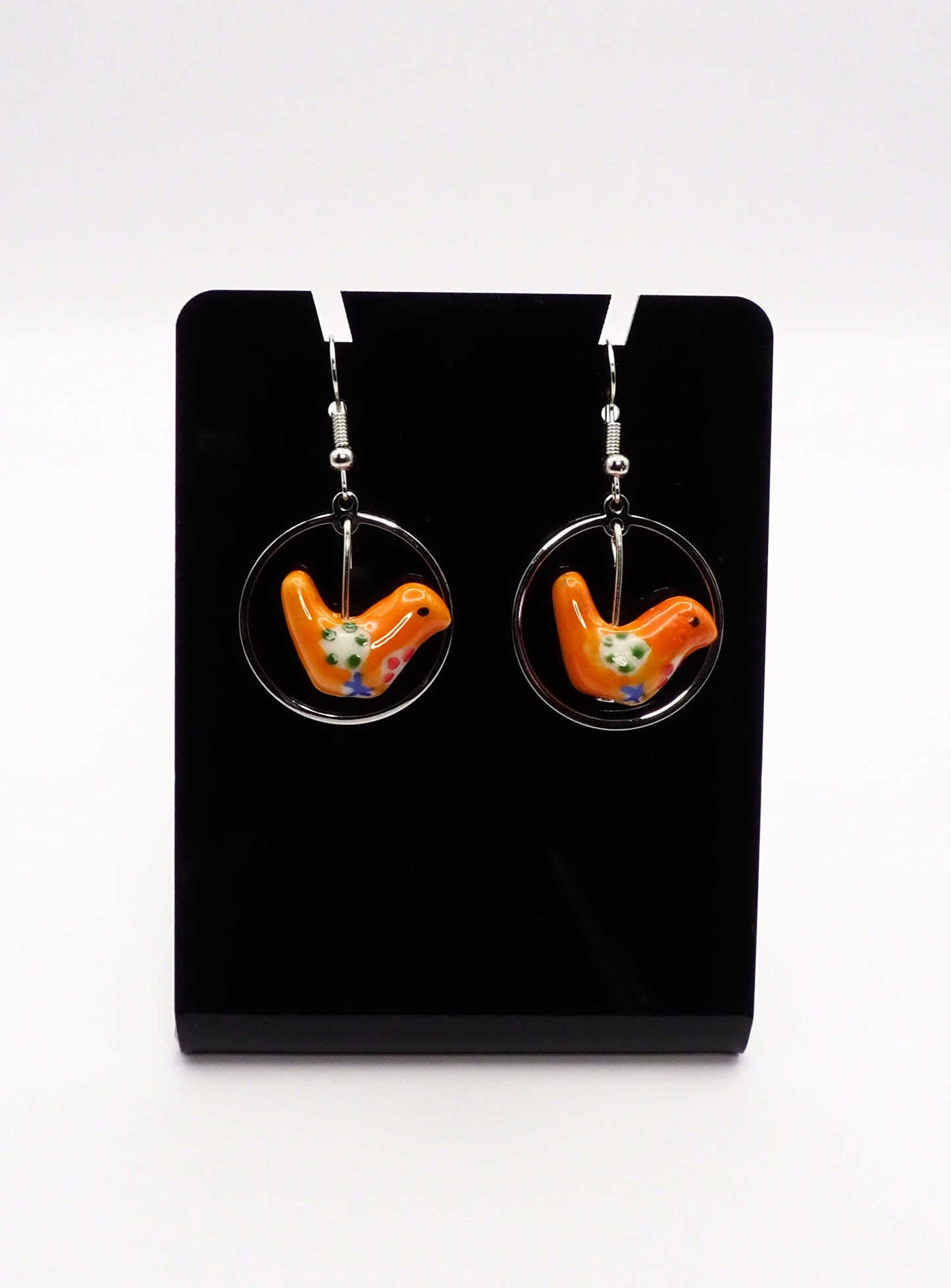 Porcelain Bird Silver-tone Earrings