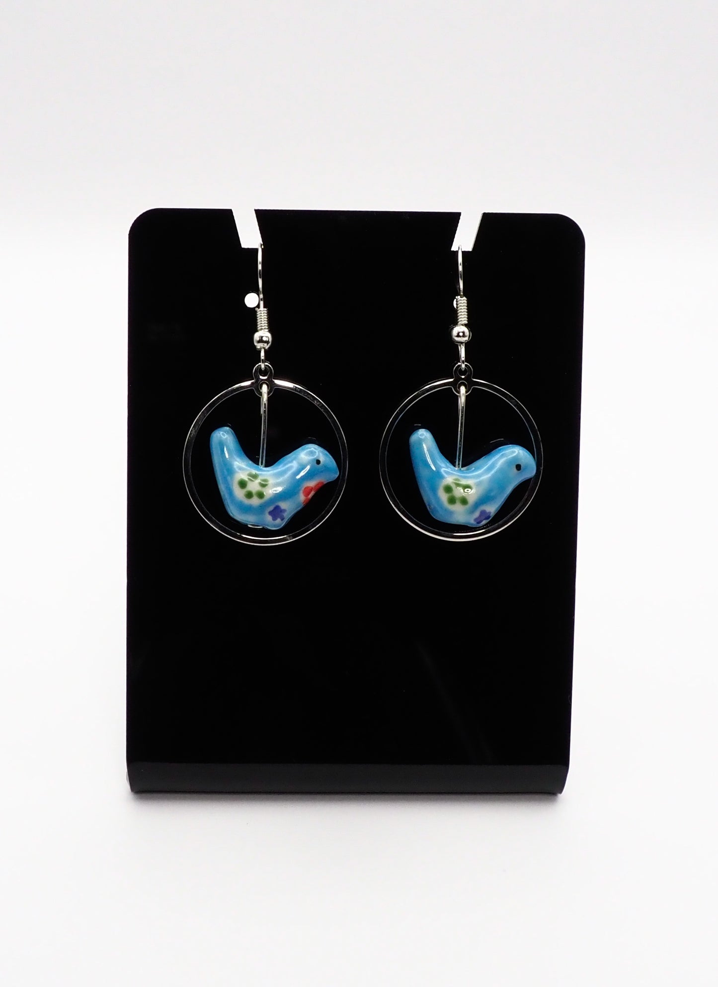 Porcelain Bird Silver-tone Earrings