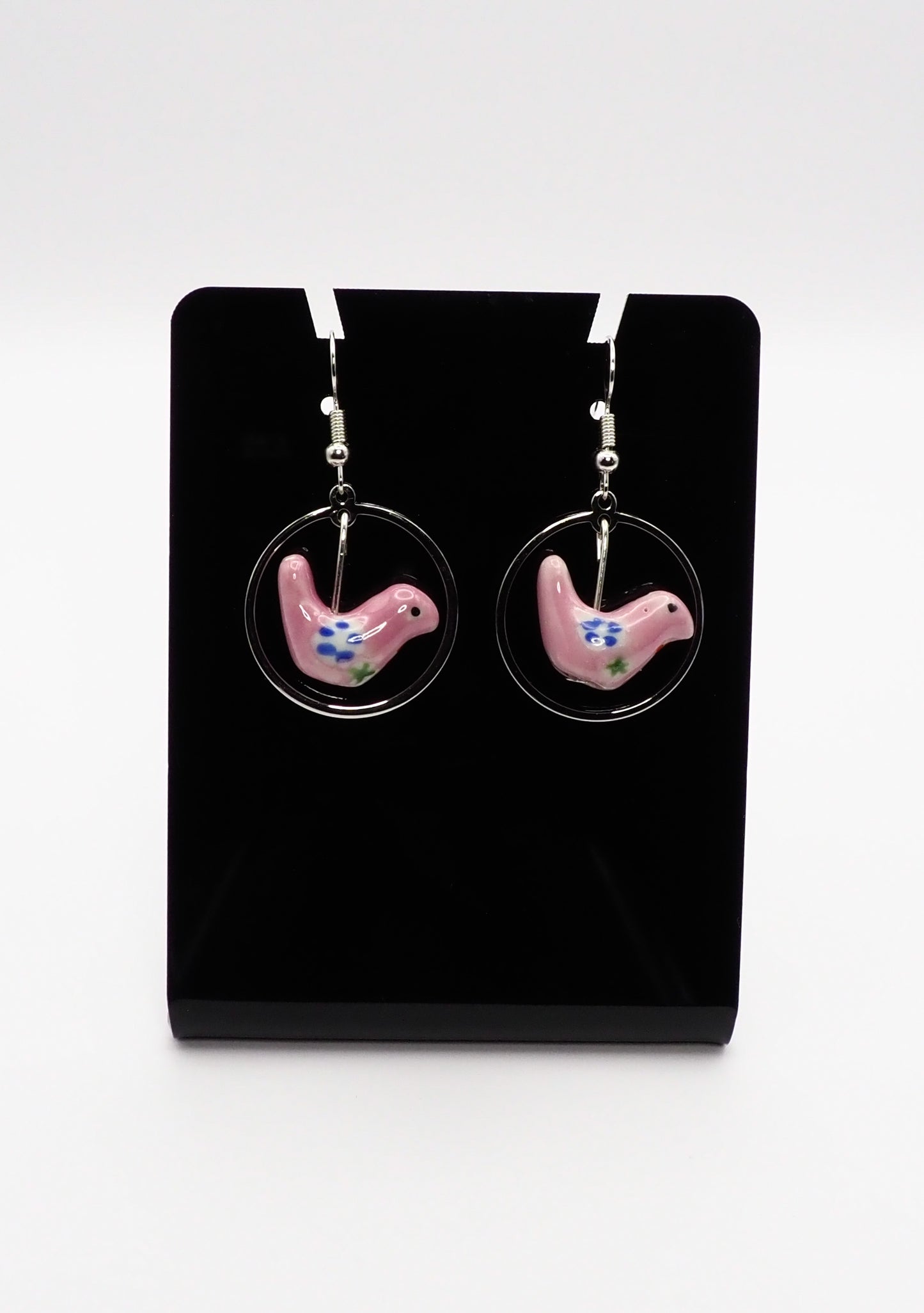 Porcelain Bird Silver-tone Earrings