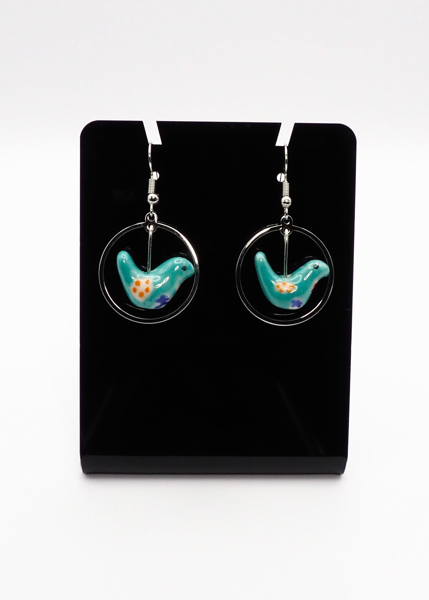 Porcelain Bird Silver-tone Earrings