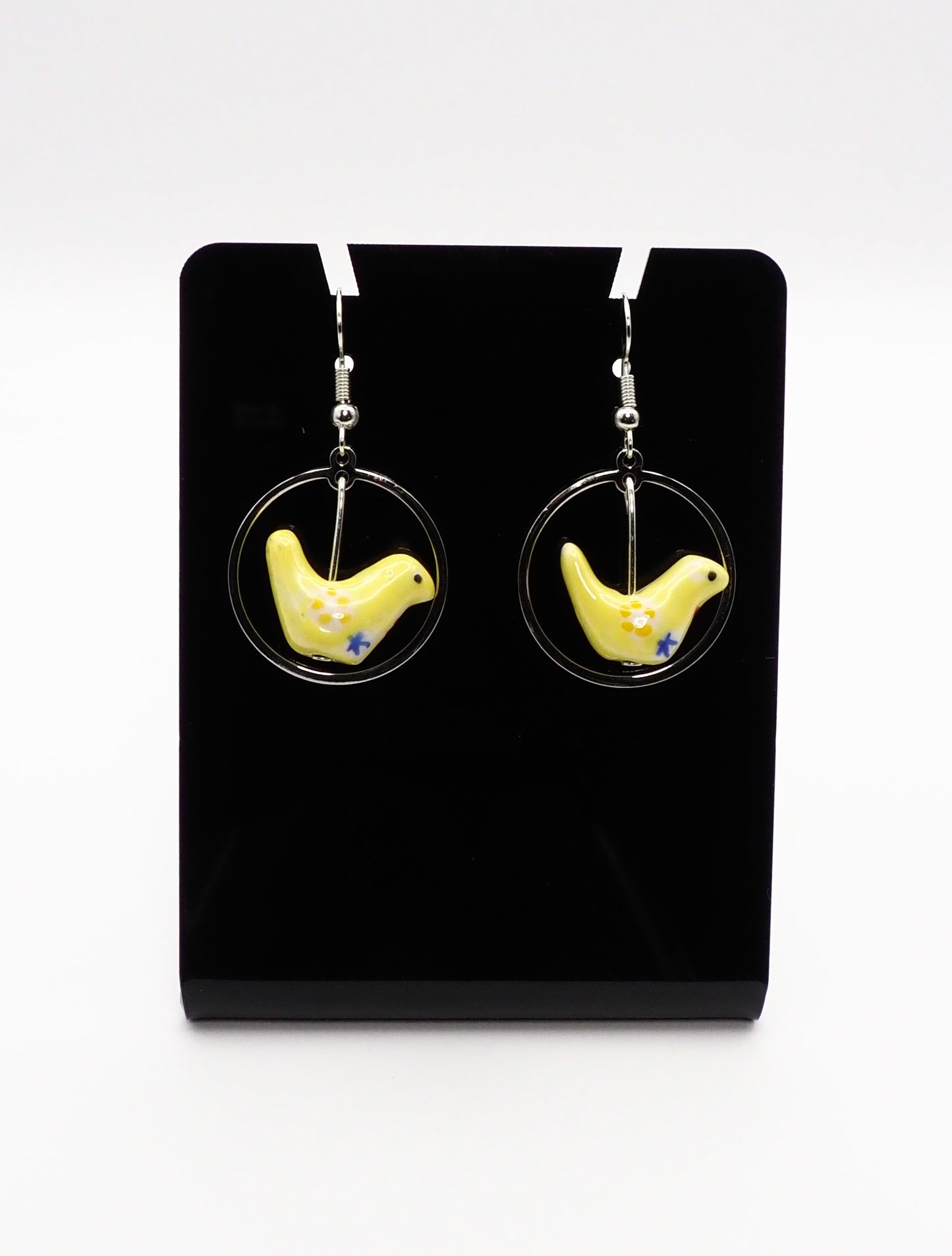 Porcelain Bird Silver-tone Earrings