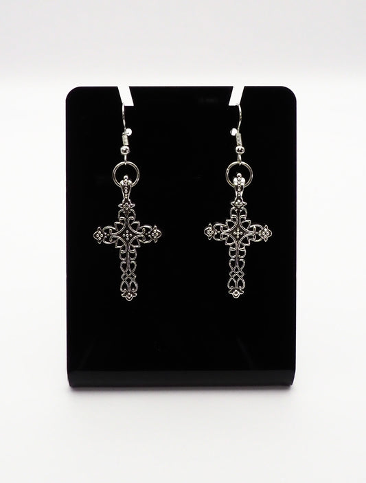 Lattice Patterned Cross Earrings