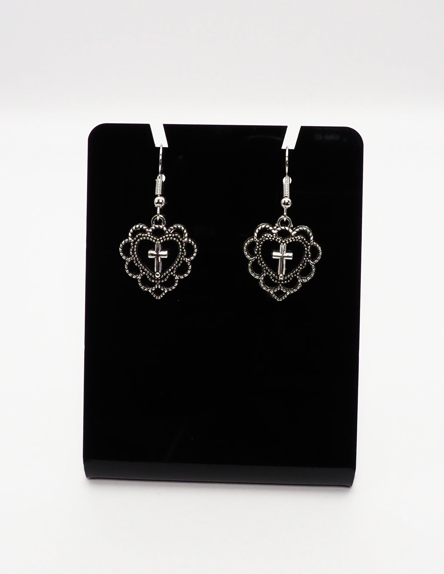 Filigree Heart Cross Earrings