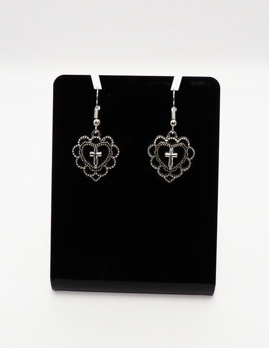 Filigree Heart Cross Earrings
