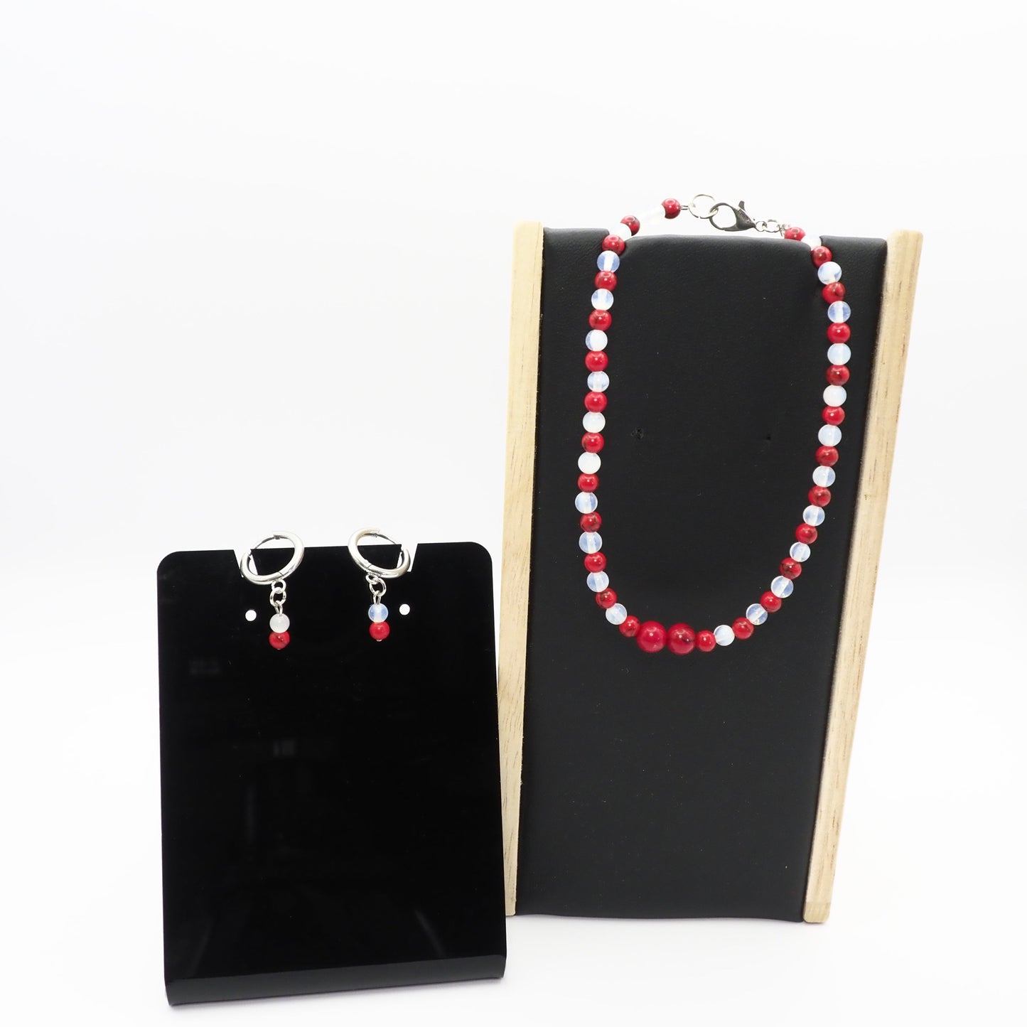 Red Jasper & Moonstone Anklet and Earring Set