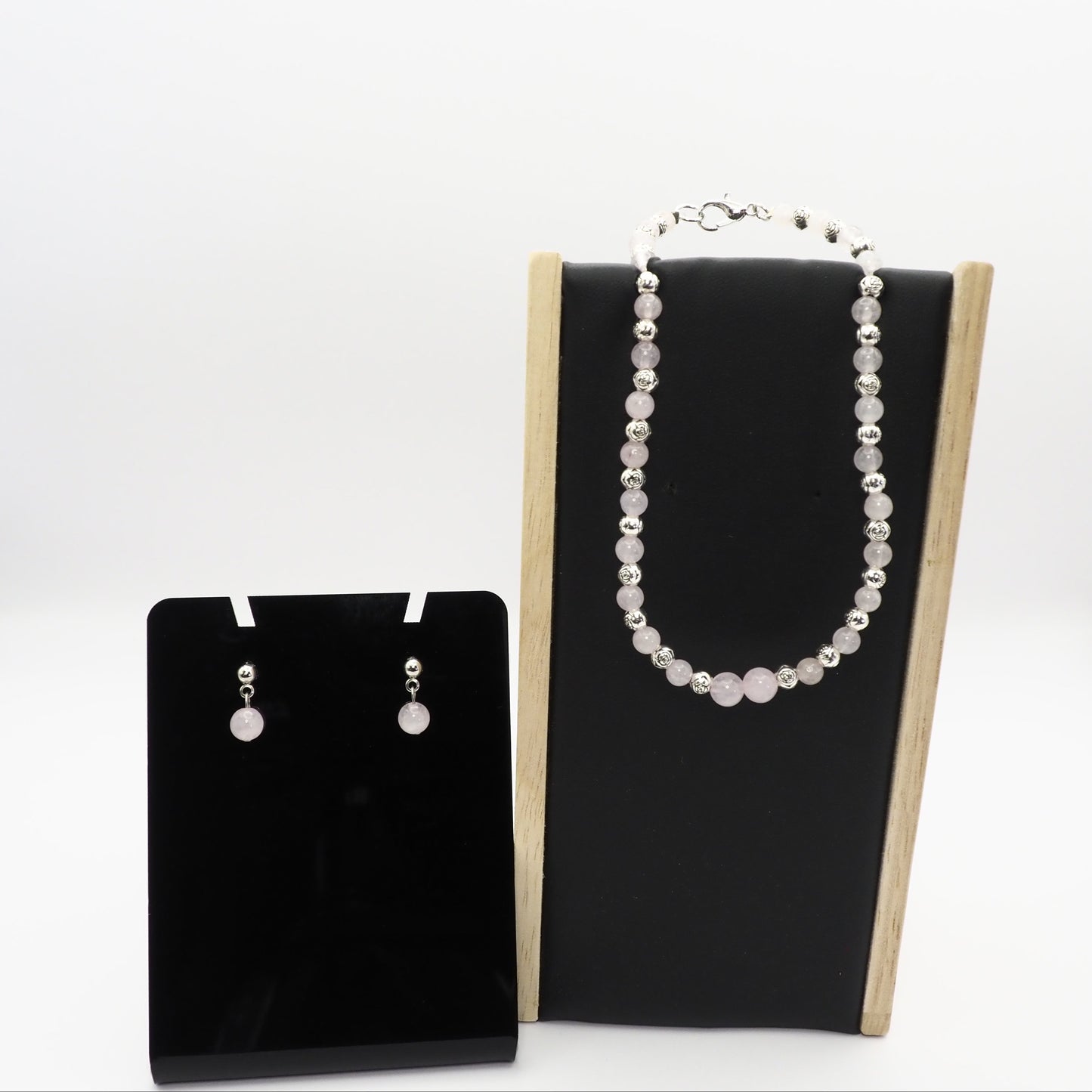 Rose Quartz Anklet and Earring Set